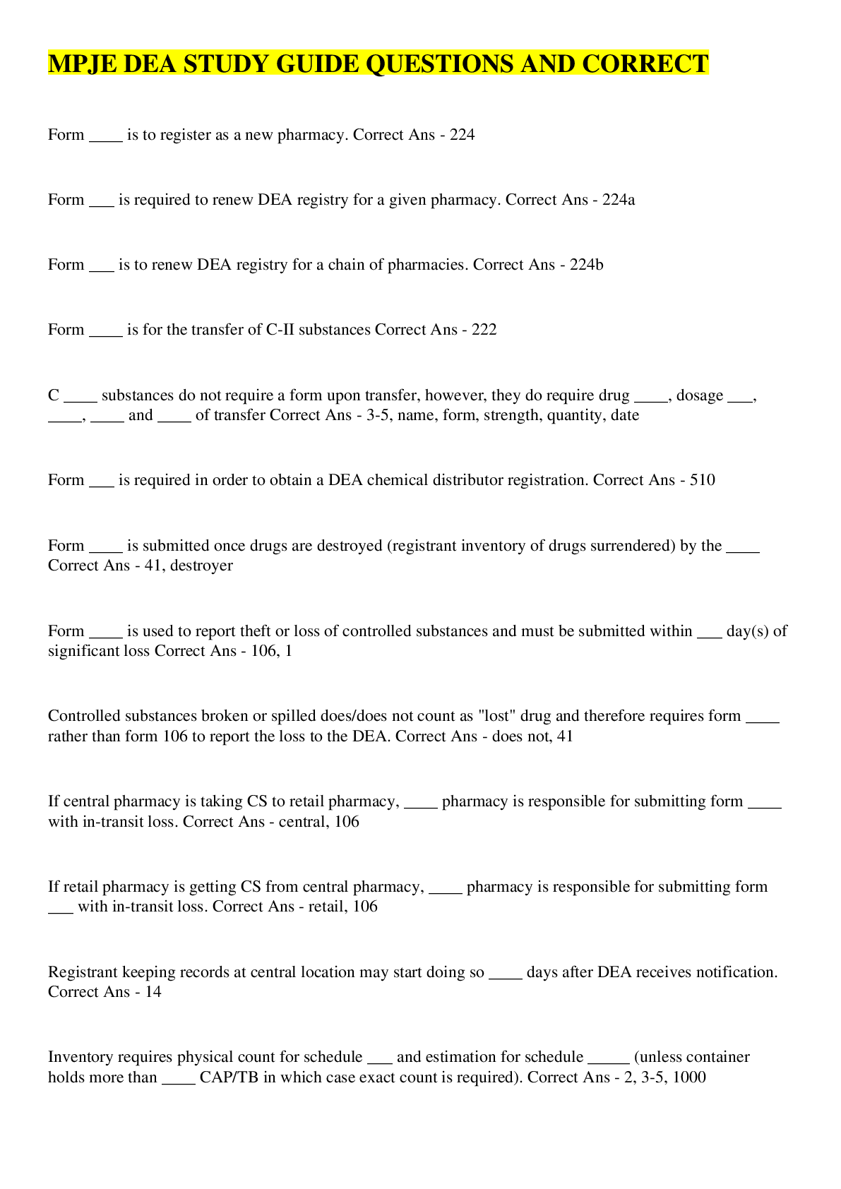 Preview image of MPJE DEA STUDY GUIDE QUESTIONS AND CORRECT document